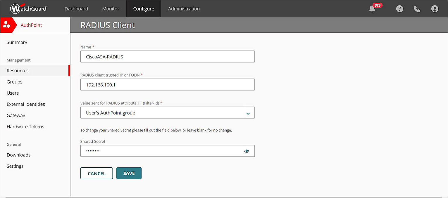 Screenshot of AuthPoint Resources